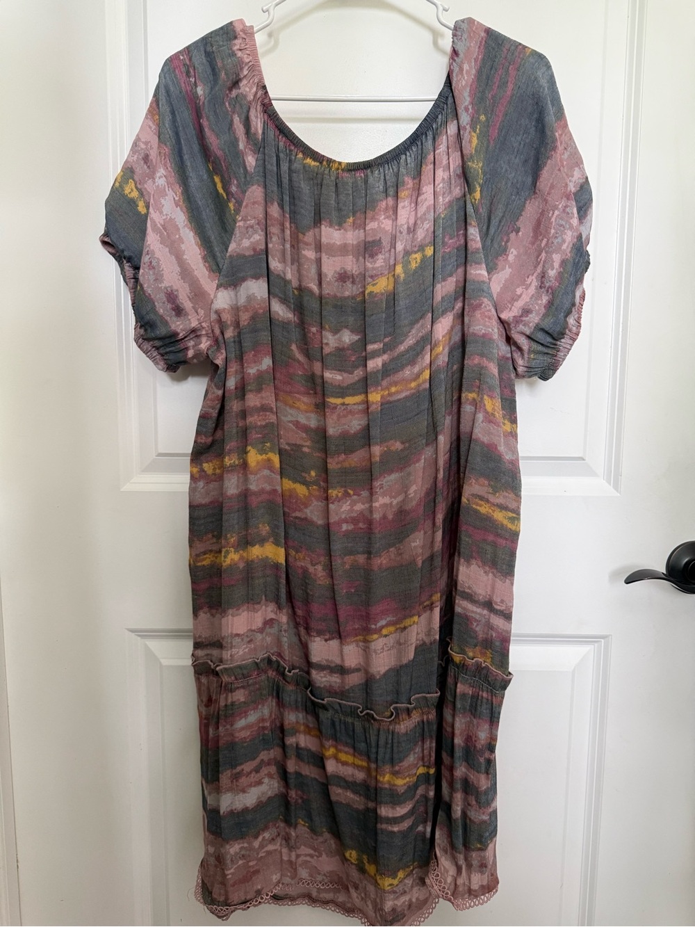 Zac & Rachel Pink, Gray & Mustard Striped Maxi Dress